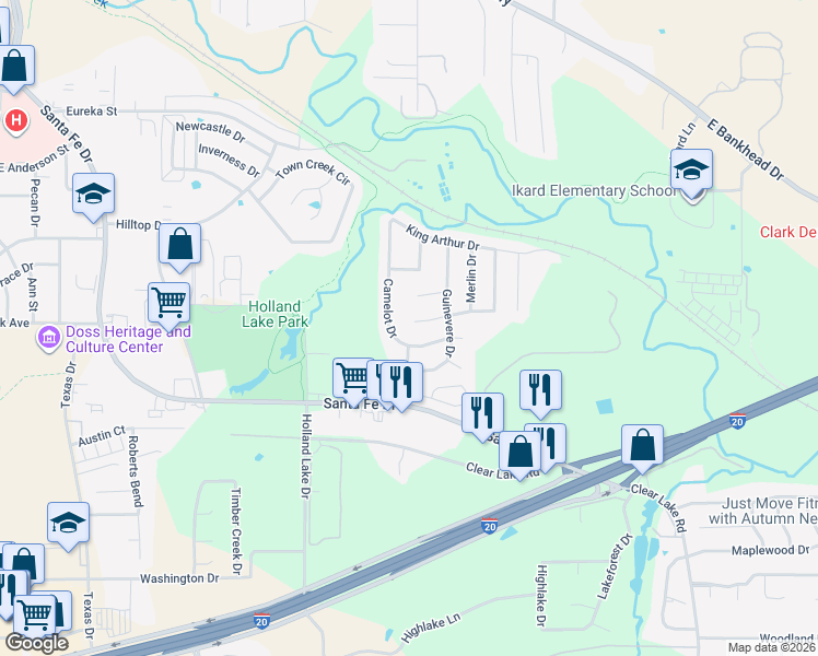 map of restaurants, bars, coffee shops, grocery stores, and more near 111 Yorkshire Court in Weatherford
