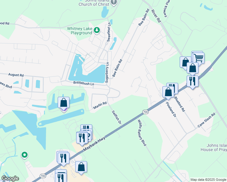 map of restaurants, bars, coffee shops, grocery stores, and more near 2934 Blackfish Road in Johns Island
