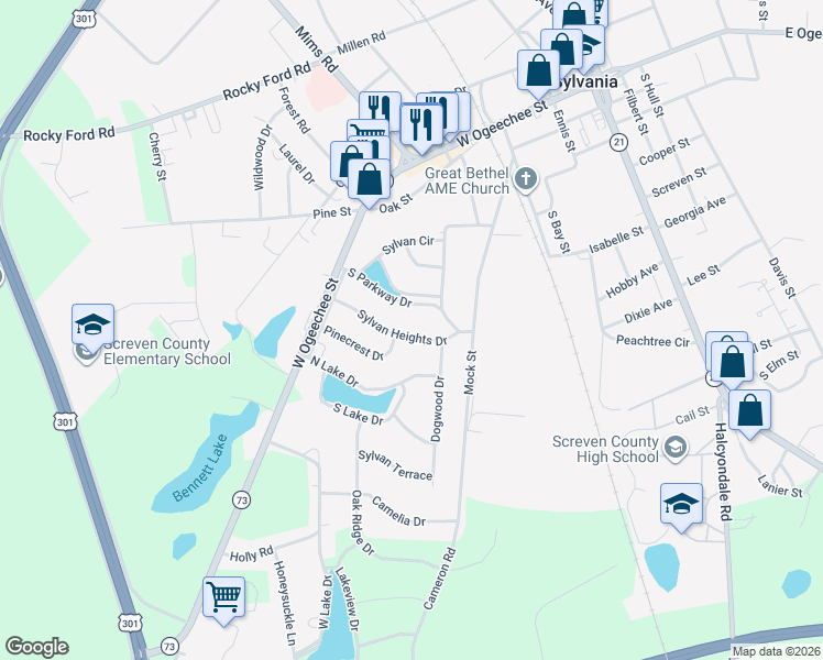 map of restaurants, bars, coffee shops, grocery stores, and more near 218 Sylvan Heights Drive in Sylvania