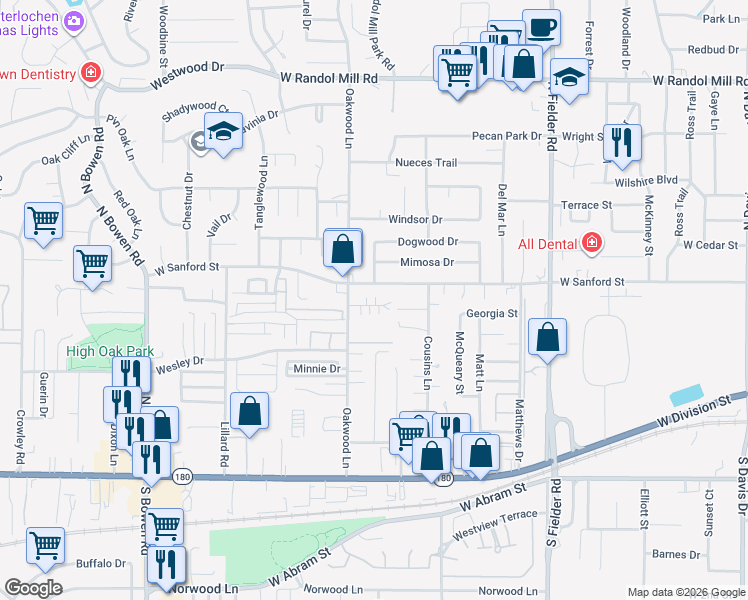 map of restaurants, bars, coffee shops, grocery stores, and more near 1914 Nolen Court in Arlington