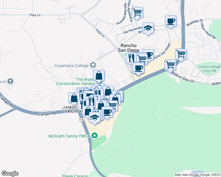 map of restaurants, bars, coffee shops, grocery stores, and more near 6127 Kerch St in El Cajon