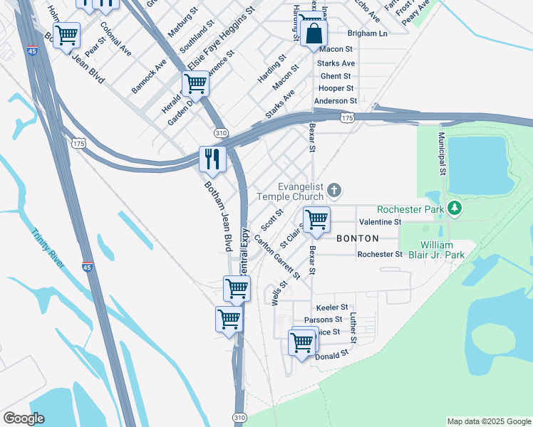 map of restaurants, bars, coffee shops, grocery stores, and more near 2329 Scott Street in Dallas