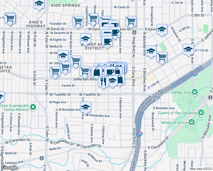map of restaurants, bars, coffee shops, grocery stores, and more near in Dallas