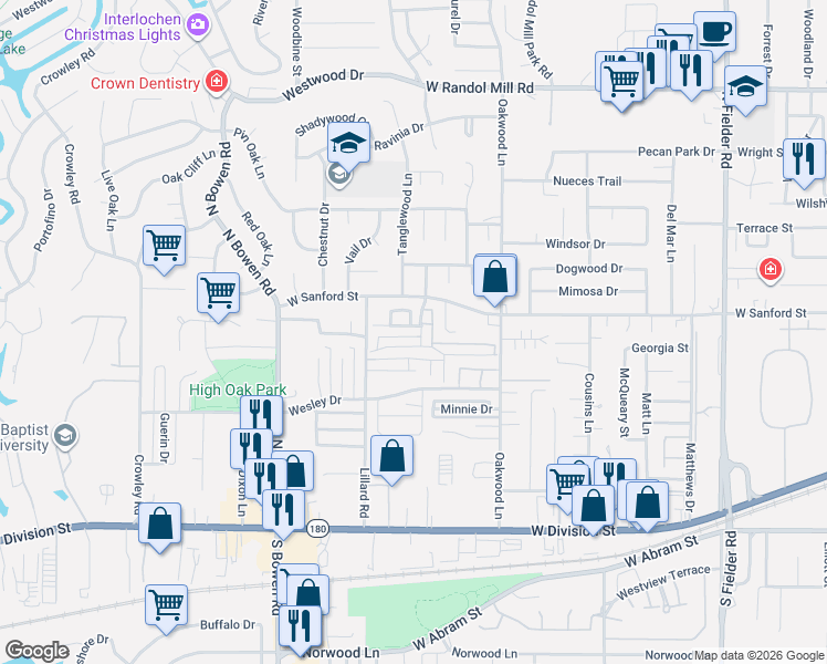 map of restaurants, bars, coffee shops, grocery stores, and more near 2211 Winter Sunday Way in Arlington