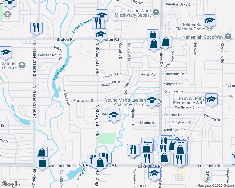 map of restaurants, bars, coffee shops, grocery stores, and more near 9780 Oak Gate Lane in Dallas