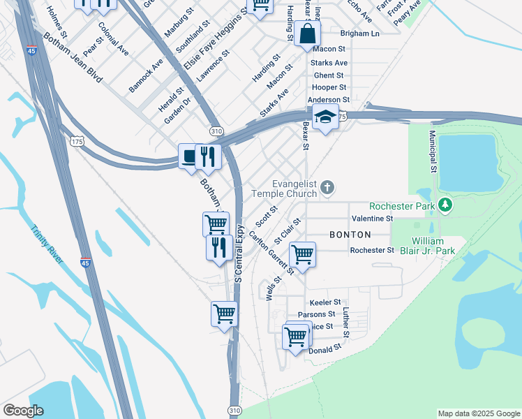 map of restaurants, bars, coffee shops, grocery stores, and more near 2329 Scott Street in Dallas