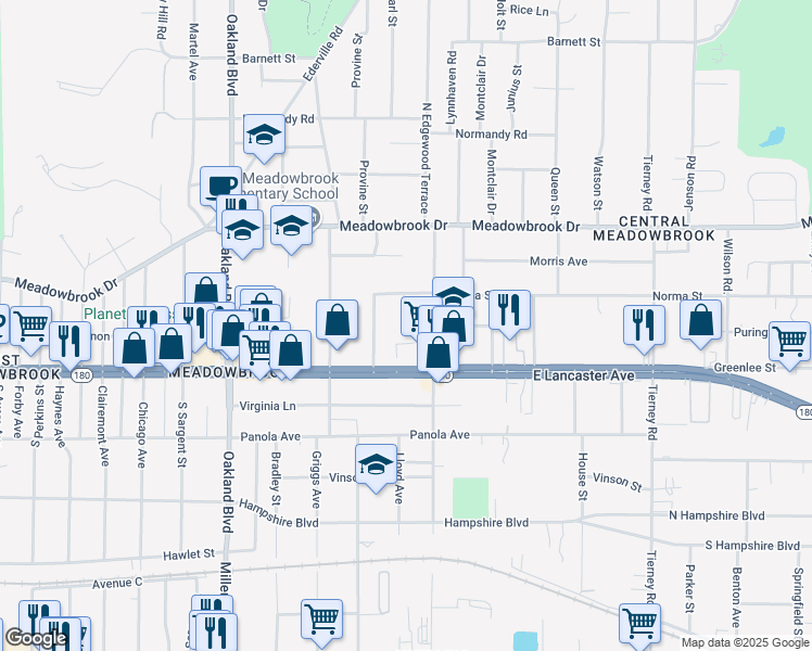 map of restaurants, bars, coffee shops, grocery stores, and more near 2613 Hughes Avenue in Fort Worth
