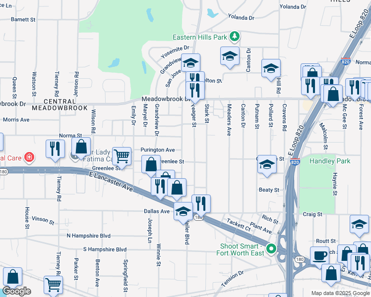 map of restaurants, bars, coffee shops, grocery stores, and more near 2612 Weiler Boulevard in Fort Worth