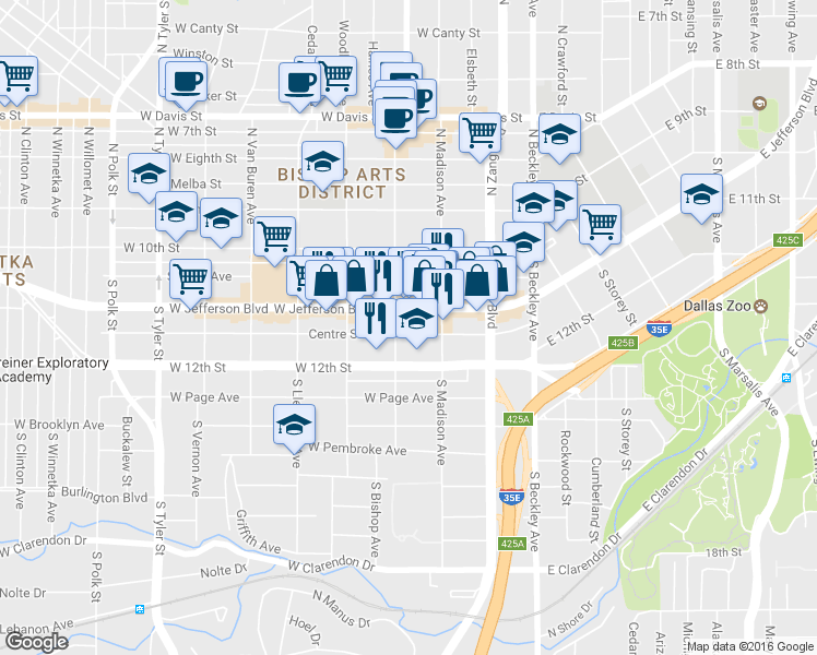 map of restaurants, bars, coffee shops, grocery stores, and more near in Dallas