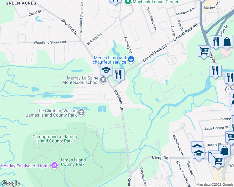 map of restaurants, bars, coffee shops, grocery stores, and more near 2005 Bradham Road in Charleston