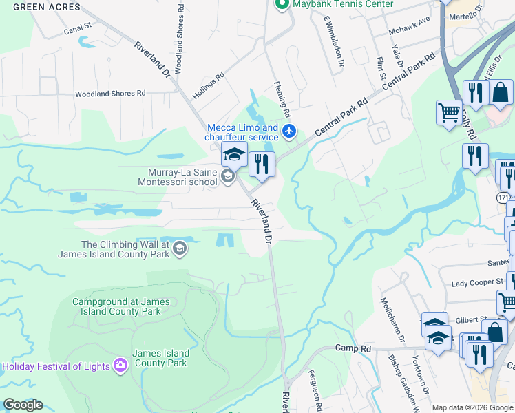 map of restaurants, bars, coffee shops, grocery stores, and more near 2005 Bradham Road in Charleston