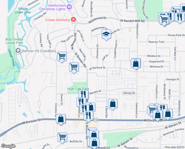 map of restaurants, bars, coffee shops, grocery stores, and more near 2316 Oak Manor in Arlington