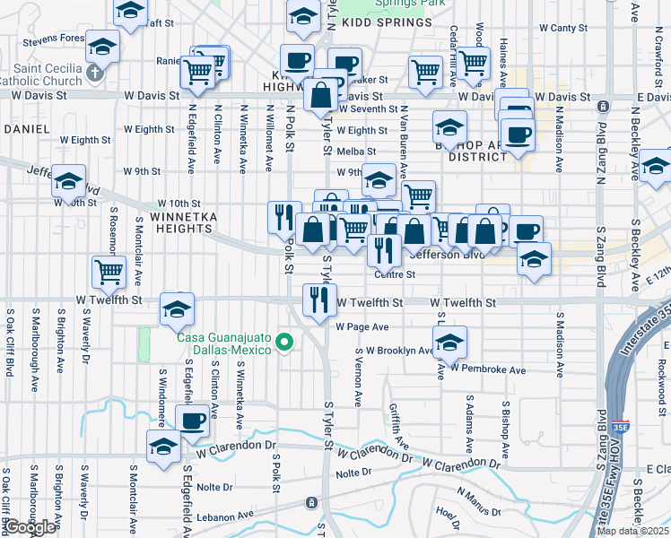 map of restaurants, bars, coffee shops, grocery stores, and more near 826 Centre Street in Dallas
