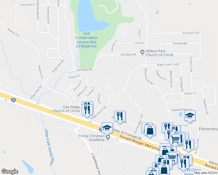 map of restaurants, bars, coffee shops, grocery stores, and more near 1299 Saddle Court in Willow Park