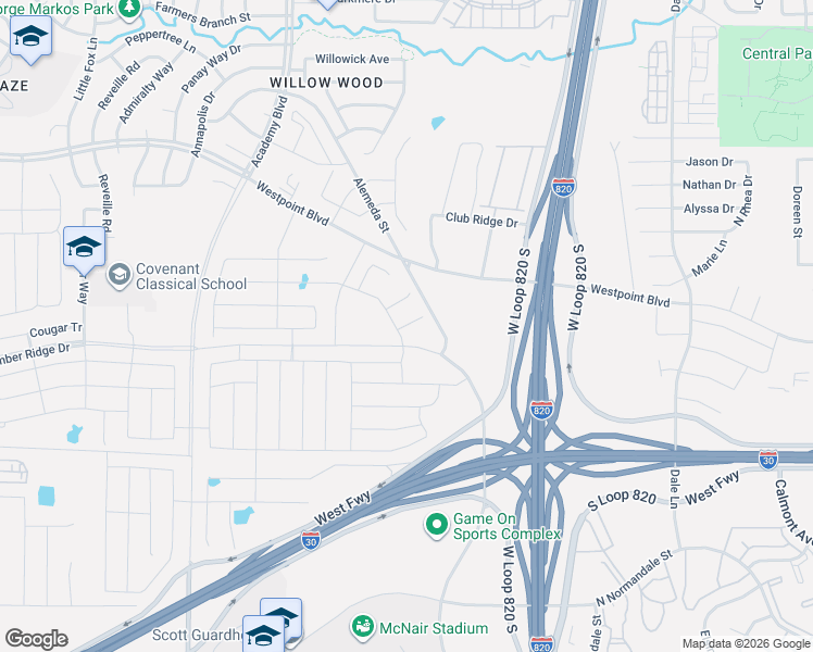 map of restaurants, bars, coffee shops, grocery stores, and more near 9500 Oldwest Trail in Fort Worth