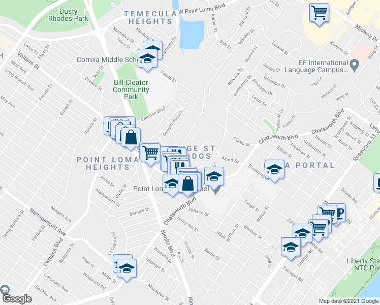 map of restaurants, bars, coffee shops, grocery stores, and more near 2331 Palermo Drive in San Diego