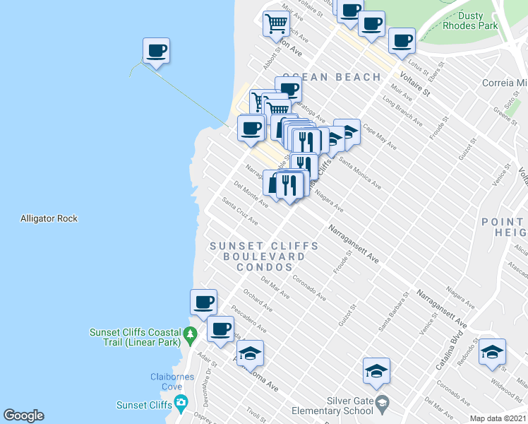 map of restaurants, bars, coffee shops, grocery stores, and more near 4817 Del Monte Avenue in San Diego