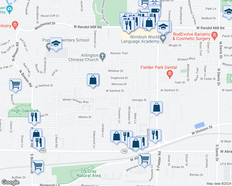 map of restaurants, bars, coffee shops, grocery stores, and more near 1814 Cousins Court in Arlington
