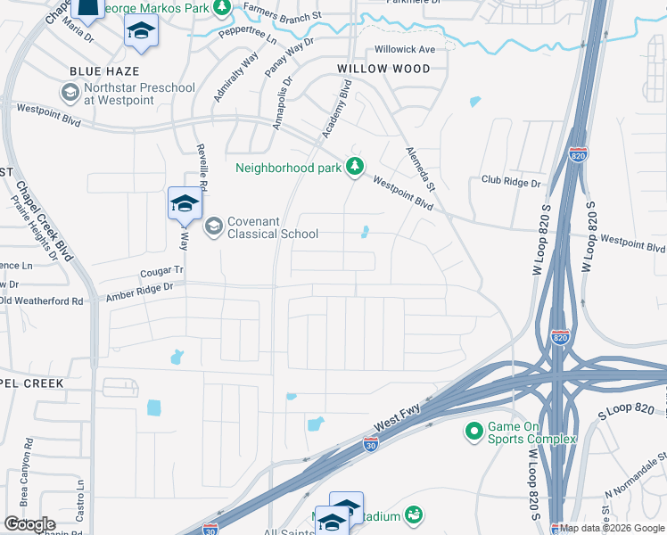 map of restaurants, bars, coffee shops, grocery stores, and more near 9588-10112 Old Weatherford Road in Fort Worth