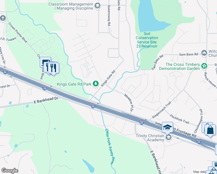 map of restaurants, bars, coffee shops, grocery stores, and more near 4801 East Interstate 20 Service Road South in Willow Park