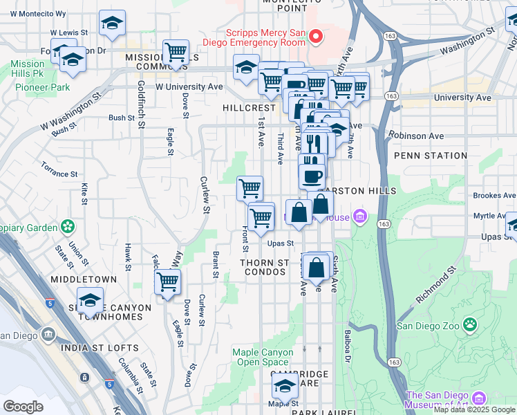 map of restaurants, bars, coffee shops, grocery stores, and more near in San Diego