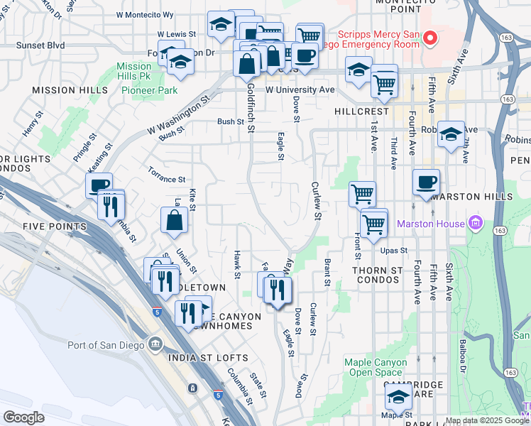map of restaurants, bars, coffee shops, grocery stores, and more near 825 Otsego Drive in San Diego