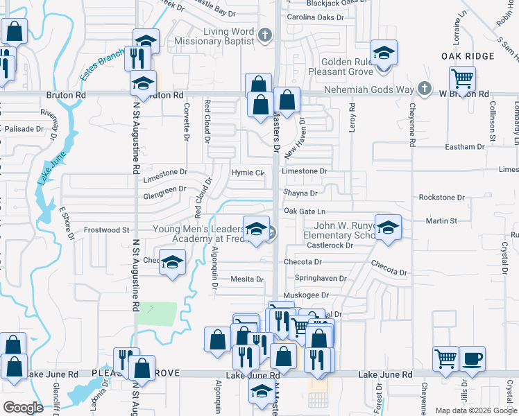 map of restaurants, bars, coffee shops, grocery stores, and more near 10127 Oak Gate Lane in Dallas