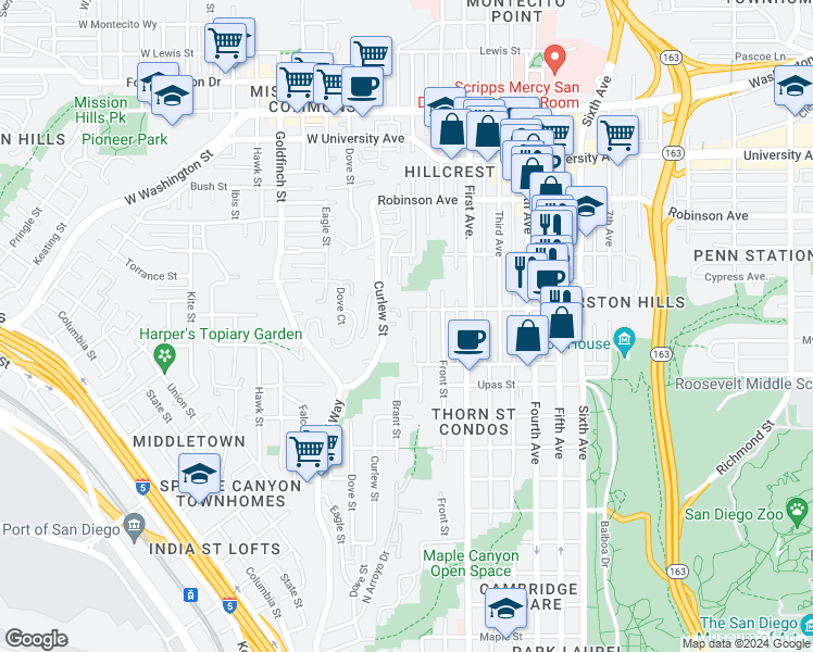 map of restaurants, bars, coffee shops, grocery stores, and more near 3566 Albatross Street in San Diego