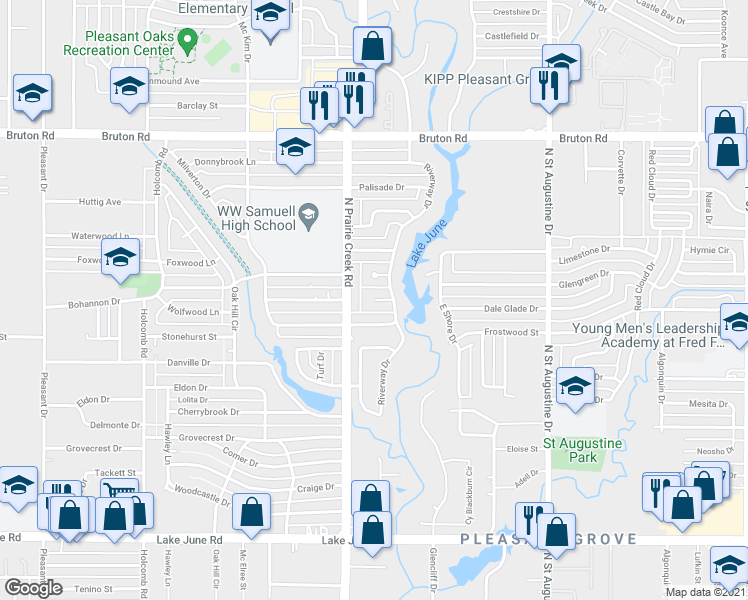map of restaurants, bars, coffee shops, grocery stores, and more near 1800 Riverway Place in Dallas