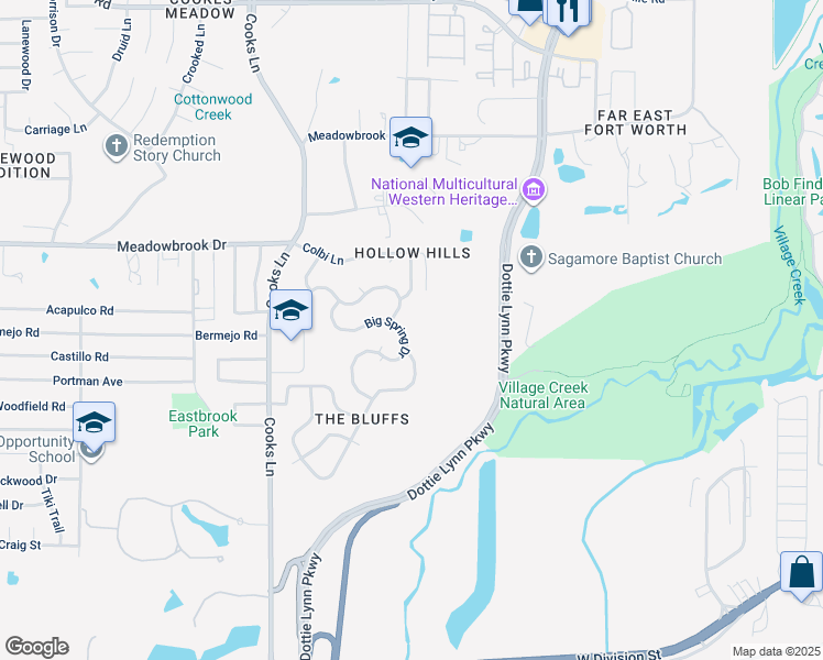 map of restaurants, bars, coffee shops, grocery stores, and more near 8168 Whitney Lane in Fort Worth