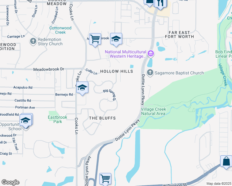 map of restaurants, bars, coffee shops, grocery stores, and more near 8168 Whitney Lane in Fort Worth