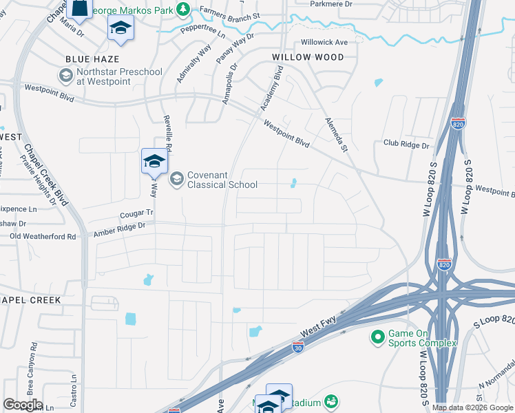map of restaurants, bars, coffee shops, grocery stores, and more near 9601 Oldwest Trail in Fort Worth