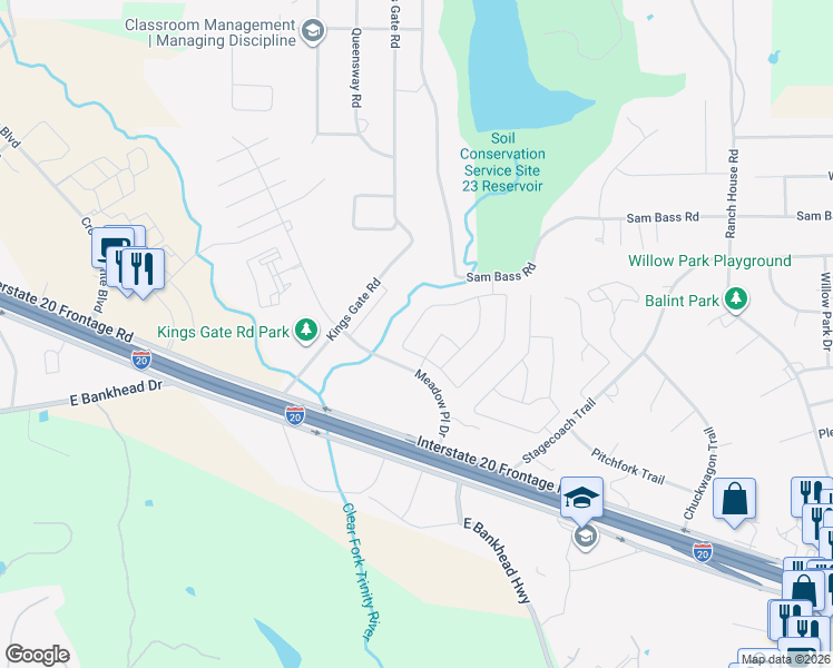 map of restaurants, bars, coffee shops, grocery stores, and more near 140 Breeders Drive in Willow Park