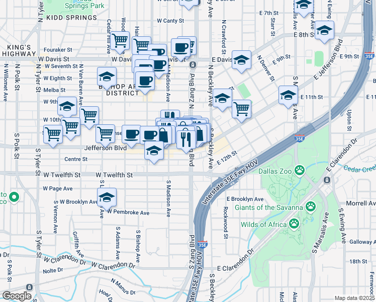map of restaurants, bars, coffee shops, grocery stores, and more near in Dallas