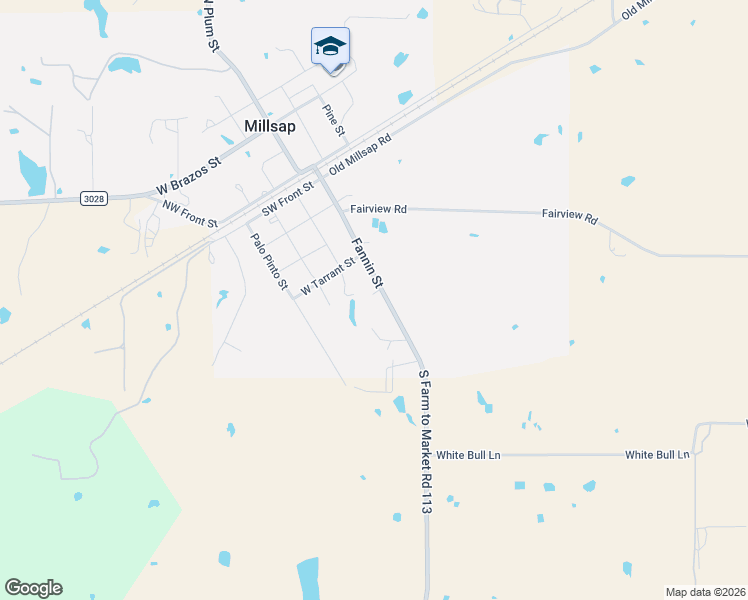 map of restaurants, bars, coffee shops, grocery stores, and more near 410 Fannin Street in Millsap