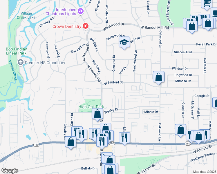 map of restaurants, bars, coffee shops, grocery stores, and more near 700 Chestnut Drive in Arlington
