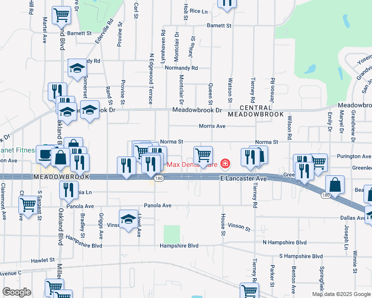 map of restaurants, bars, coffee shops, grocery stores, and more near 4725 Norma Street in Fort Worth