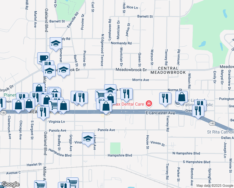 map of restaurants, bars, coffee shops, grocery stores, and more near 4728 Norma Street in Fort Worth