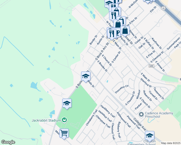 map of restaurants, bars, coffee shops, grocery stores, and more near 515 South Bois D Arc Street in Forney