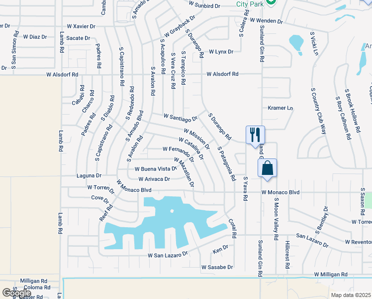 map of restaurants, bars, coffee shops, grocery stores, and more near 10391 West Catalina Drive in Arizona City