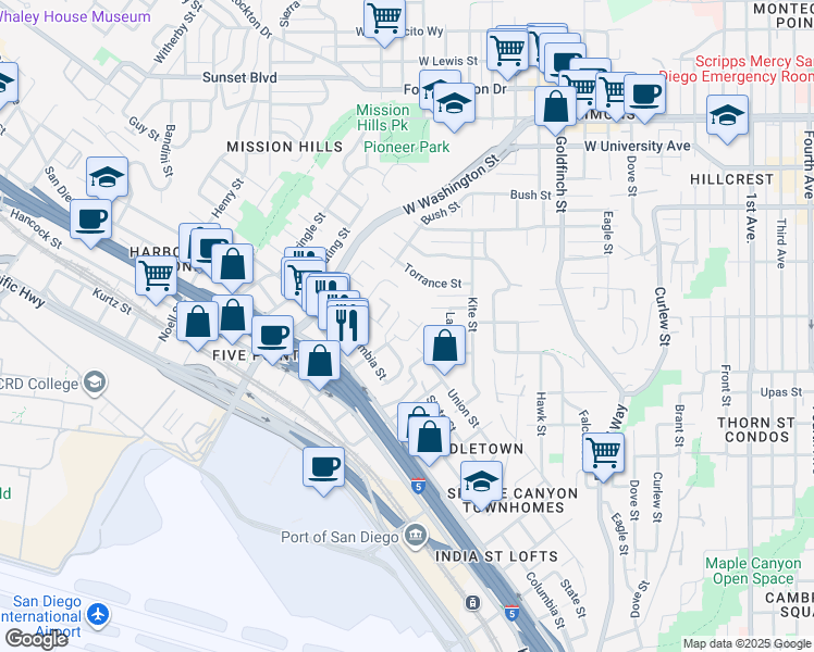 map of restaurants, bars, coffee shops, grocery stores, and more near 1515 Puterbaugh Street in San Diego