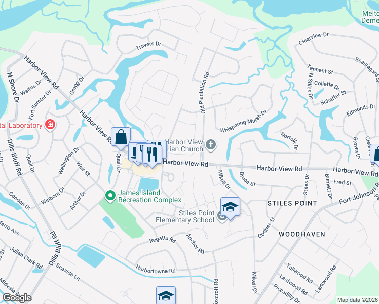 map of restaurants, bars, coffee shops, grocery stores, and more near 505 Yellow Tower Terrace in Charleston