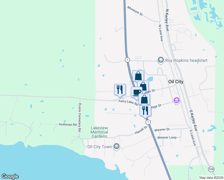 map of restaurants, bars, coffee shops, grocery stores, and more near 112 N Wall St in Oil City