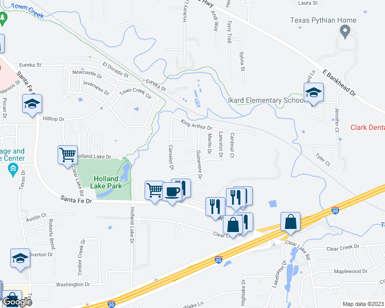 map of restaurants, bars, coffee shops, grocery stores, and more near 103 Kenshire Court in Weatherford