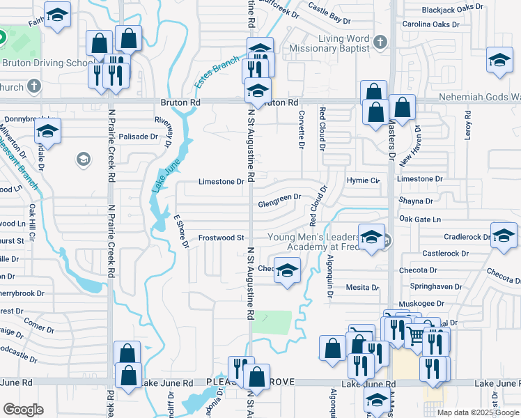 map of restaurants, bars, coffee shops, grocery stores, and more near 9610 Glengreen Drive in Dallas