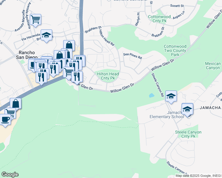 map of restaurants, bars, coffee shops, grocery stores, and more near 1602 Emerald Point Court in El Cajon