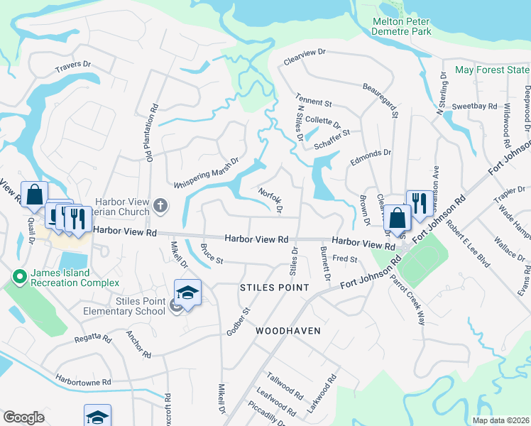 map of restaurants, bars, coffee shops, grocery stores, and more near 744 Waterloo Street in Charleston