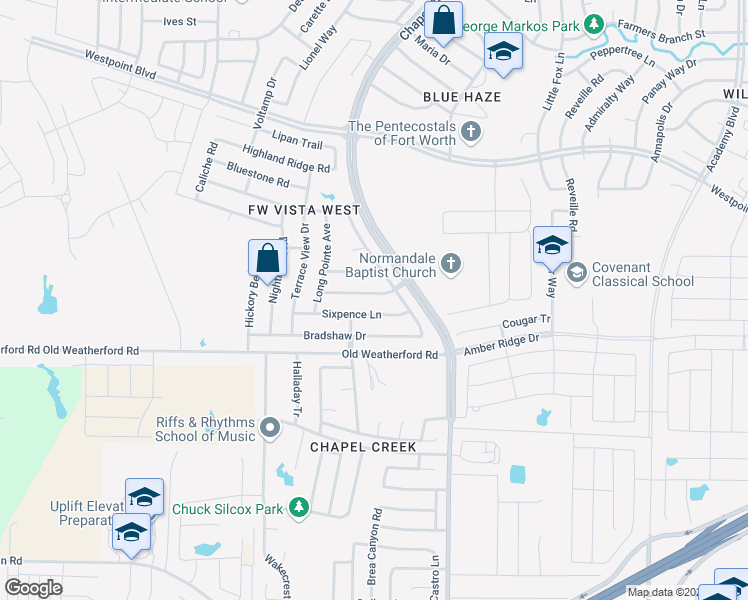 map of restaurants, bars, coffee shops, grocery stores, and more near 10417 Unity Drive in Fort Worth