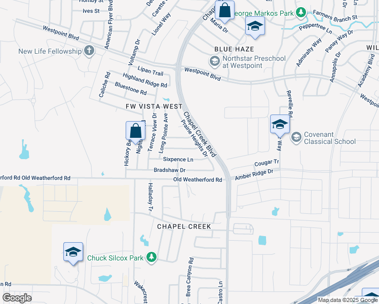 map of restaurants, bars, coffee shops, grocery stores, and more near 10417 Unity Drive in Fort Worth