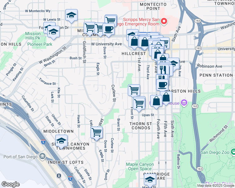 map of restaurants, bars, coffee shops, grocery stores, and more near 308 West Brookes Avenue in San Diego